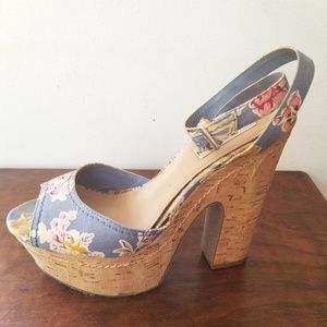 Steve Madden Floral Cork Platform Heels Sz8